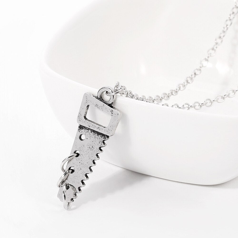Punk Chainsaw Circle Necklace Cool Hip-Hop RAP Street Men and Women Pendant Silver Color Classic Chain Necklace Jewelry Gift