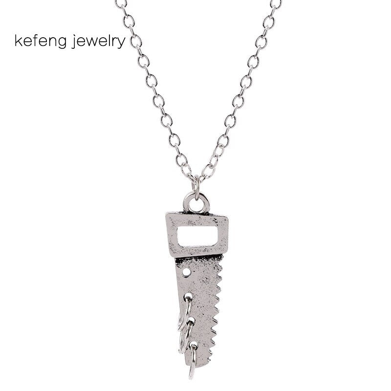 Punk Chainsaw Circle Necklace Cool Hip-Hop RAP Street Men and Women Pendant Silver Color Classic Chain Necklace Jewelry Gift