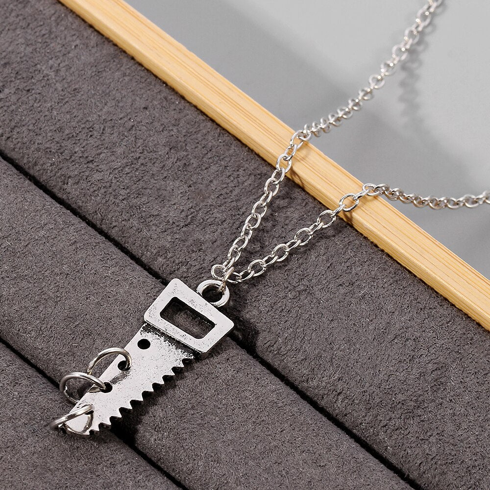 Punk Chainsaw Circle Necklace Cool Hip-Hop RAP Street Men and Women Pendant Silver Color Classic Chain Necklace Jewelry Gift
