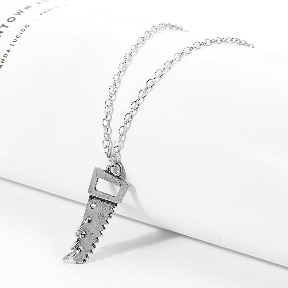 Punk Chainsaw Circle Necklace Cool Hip-Hop RAP Street Men and Women Pendant Silver Color Classic Chain Necklace Jewelry Gift