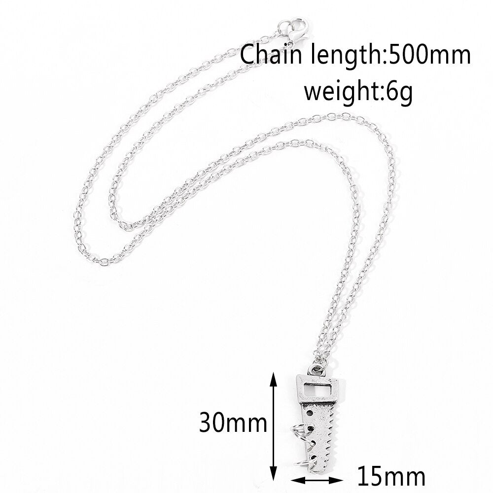 Punk Chainsaw Circle Necklace Cool Hip-Hop RAP Street Men and Women Pendant Silver Color Classic Chain Necklace Jewelry Gift
