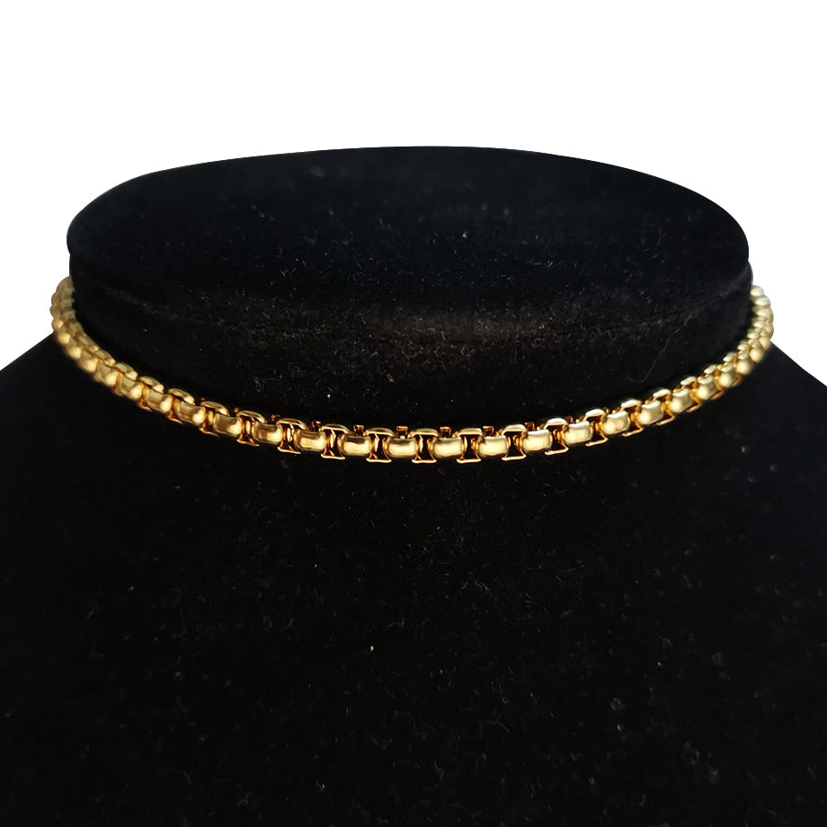 Punk Clavicle Short Choker Necklace Collar Statement Hip Hop Gold Color Stainless Steel 35+5cm Neck Chains For Men Women Jewelry