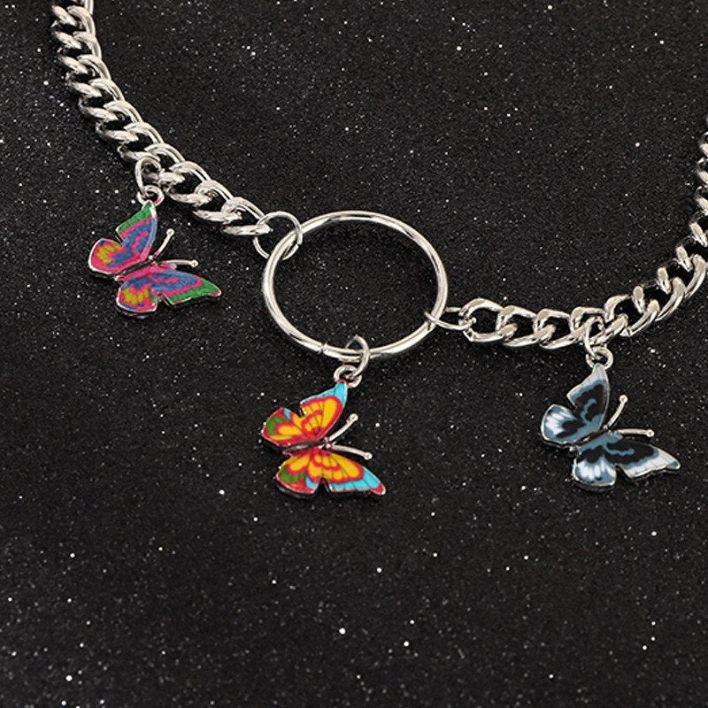 Punk Colorful Butterfly Choker Necklace Women Hip Hop Metal Chain Chokers Necklace Trendy Jewelry 2021