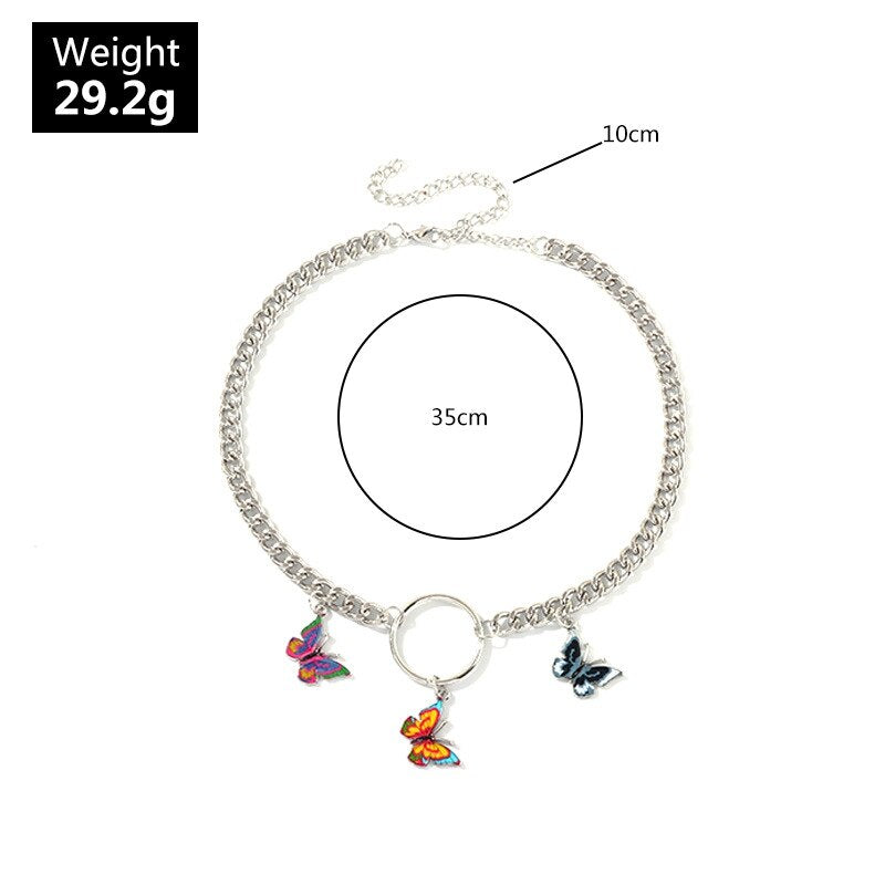 Punk Colorful Butterfly Choker Necklace Women Hip Hop Metal Chain Chokers Necklace Trendy Jewelry 2021