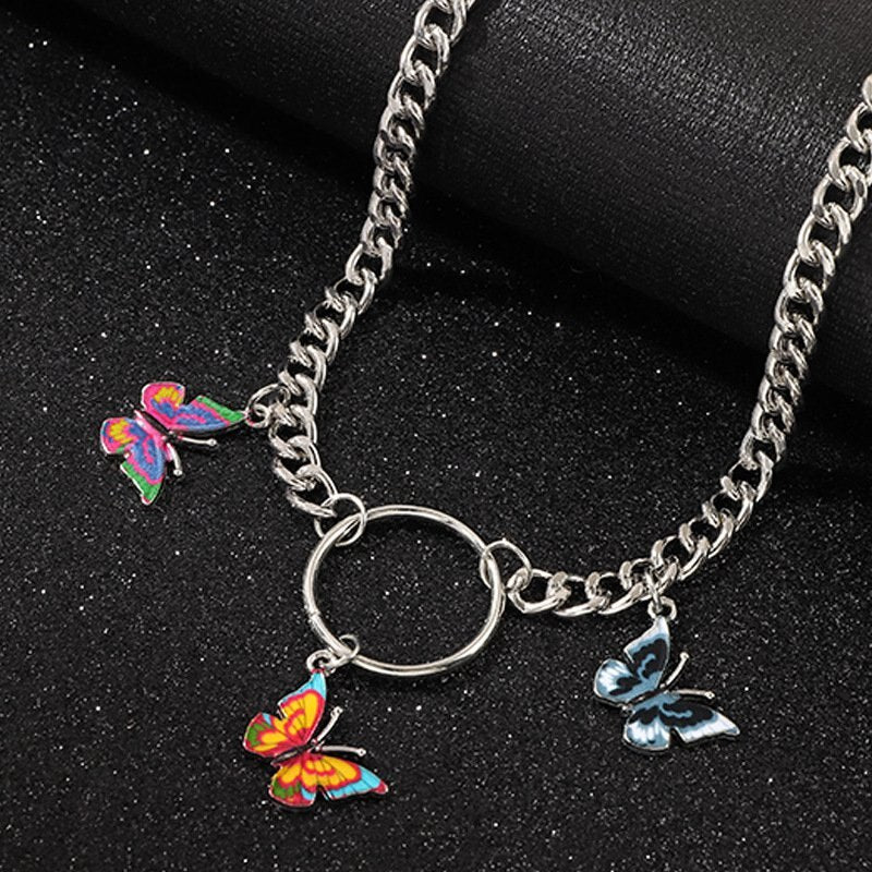 Punk Colorful Butterfly Choker Necklace Women Hip Hop Metal Chain Chokers Necklace Trendy Jewelry 2021