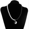Punk Cool Men And Women Necklace Stainless Steel Ribbon Tai Chi Disc Pendant Trendy Jewelry Black And White Pearl Long Choker
