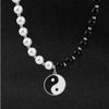 Punk Cool Men And Women Necklace Stainless Steel Ribbon Tai Chi Disc Pendant Trendy Jewelry Black And White Pearl Long Choker