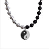 Punk Cool Men And Women Necklace Stainless Steel Ribbon Tai Chi Disc Pendant Trendy Jewelry Black And White Pearl Long Choker