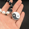 Punk Cool Men And Women Necklace Stainless Steel Ribbon Tai Chi Disc Pendant Trendy Jewelry Black And White Pearl Long Choker