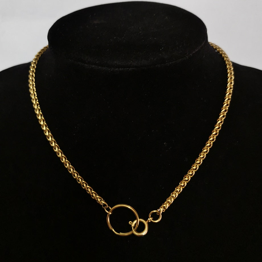 Punk Cuban Chokers Necklace Women Collar Gold Color Stainless Steel Chunky Thick Chain Circle Necklace Hip Hop Men Neck Jewelry