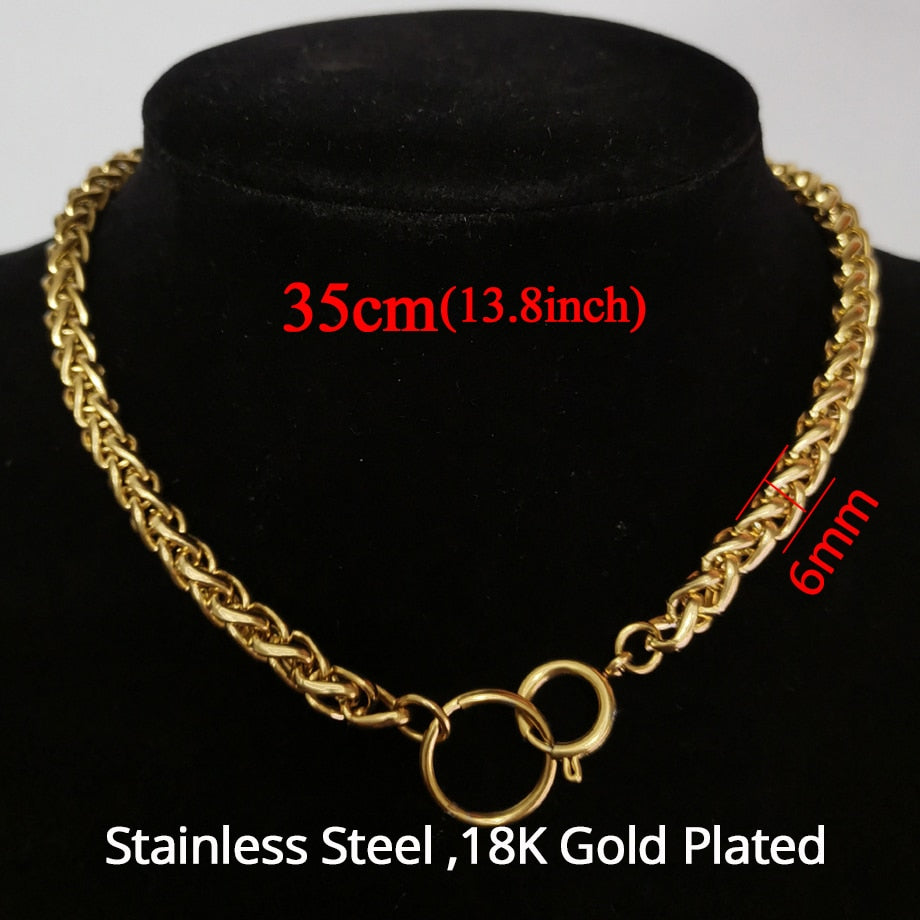 Punk Cuban Chokers Necklace Women Collar Gold Color Stainless Steel Chunky Thick Chain Circle Necklace Hip Hop Men Neck Jewelry