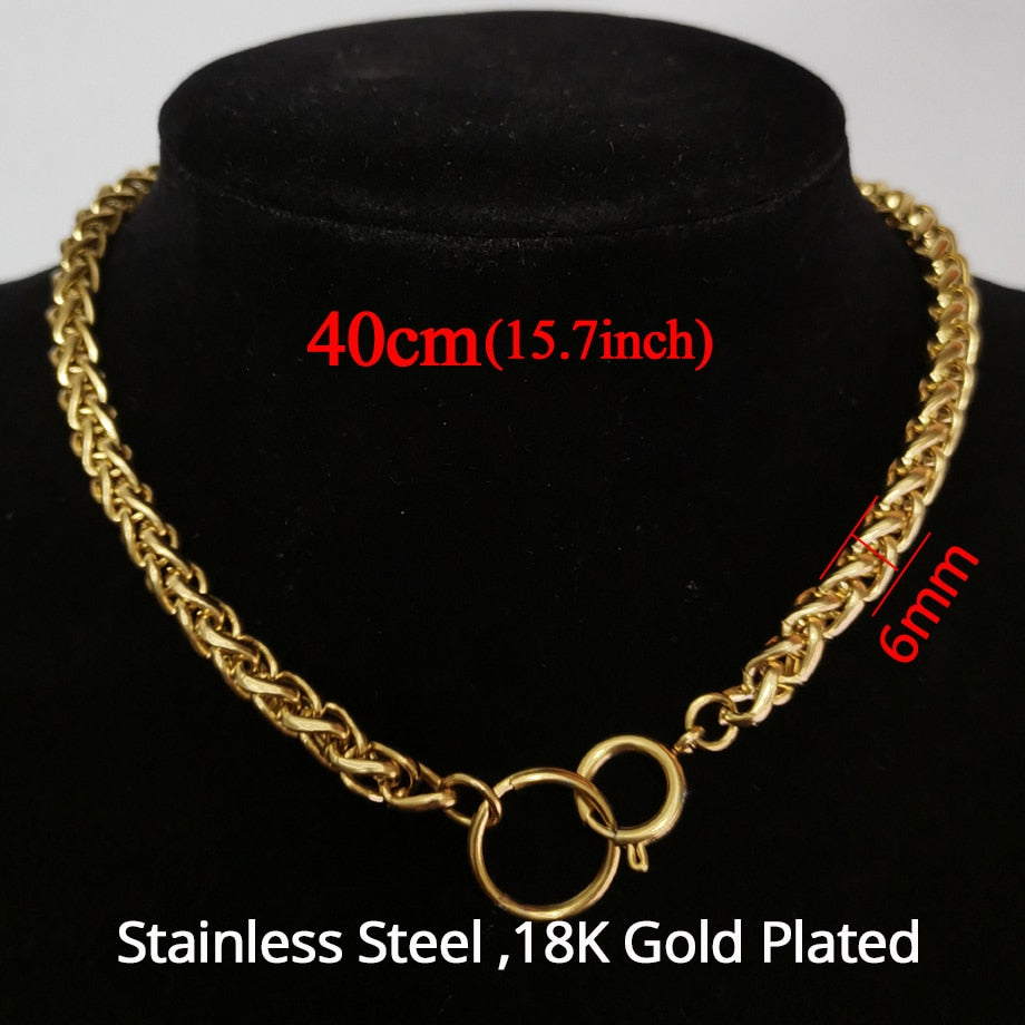Punk Cuban Chokers Necklace Women Collar Gold Color Stainless Steel Chunky Thick Chain Circle Necklace Hip Hop Men Neck Jewelry