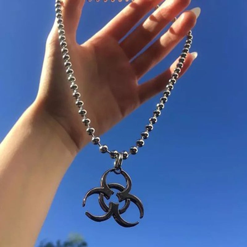 Punk Dangerous Chemicals Icon Metal Pendant For Women Girl Hip Hop Sign Biochemical Choker Necklace Statement Jewelry 2022 Cool