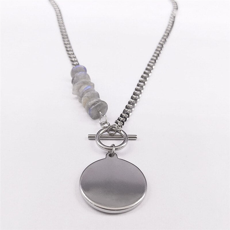Punk Eagle Stainless Steel Natural Flash Stone Statement Necklace Women Silver Color Bead Necklaces Jewelry collares NXS04