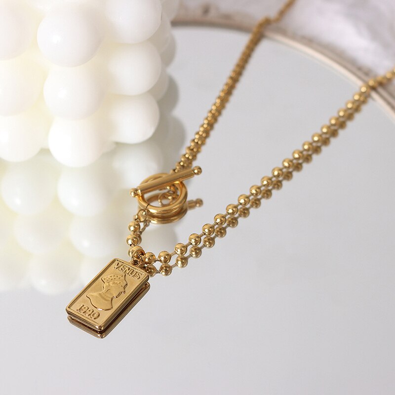 Punk Face Pendant Necklace for Women Titanium Steel Clavicle Chain Ot Button Young Girls Valentines Day Gift Jewelry Accessories