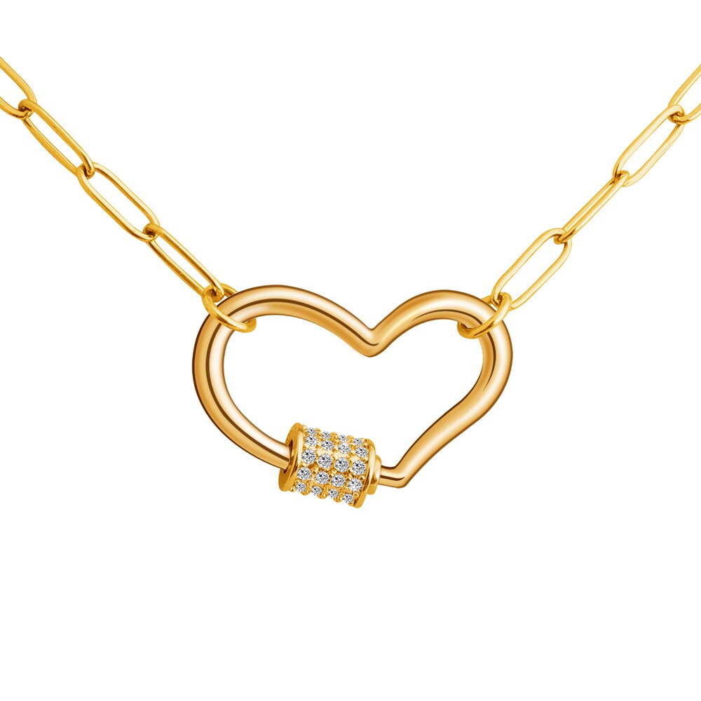 Punk Jewelry Gift Heart Pendant Chain Necklace With Carabiner Lock Clasp