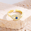 Punk Female Crystal Turkish Blue Evil Eye Ring Golden Wedding Rings For Women Hollow Engagement Jewelry