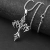 Punk Flame Cross Pendant Chain Necklace for Men Female Hip Hop Rock Gothic Style Gift Accessries