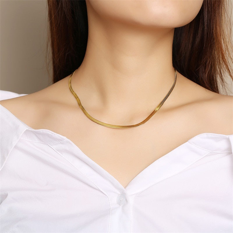 Punk Flat Blade Snake Link Chain Choker Necklace Gold Silver Color Stainless Steel Neck Chains For Women Jewelry Chocker 2021