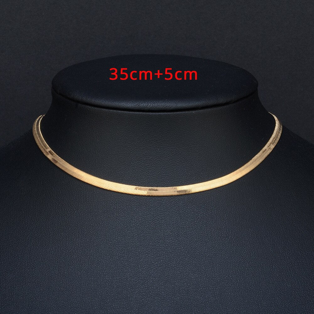 Punk Flat Blade Snake Link Chain Choker Necklace Gold Silver Color Stainless Steel Neck Chains For Women Jewelry Chocker 2021