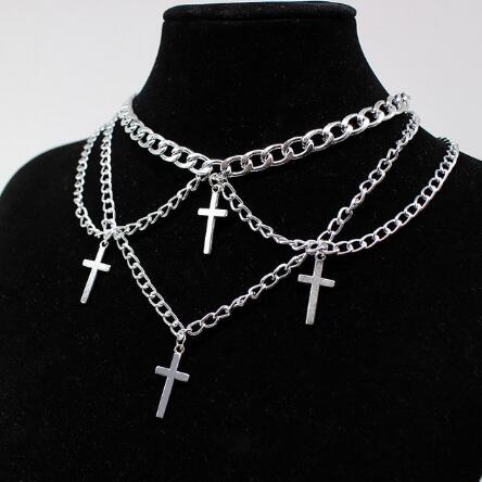 Punk Geometric Silver Color Chain Hollow Cross Pendant Necklaces For Women Trendy Statement Metal Chain Hip hop Jewelry Necklace