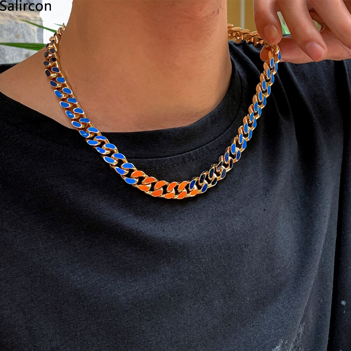 Punk Gold Color Alloy Basic Statement Short Collar Clavicle Chain Choker Necklace For Men Geometric Cuban Buckle Neck Jewelry