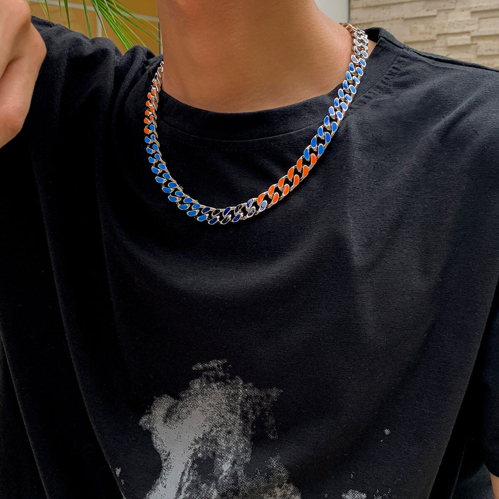 Punk Gold Color Alloy Basic Statement Short Collar Clavicle Chain Choker Necklace For Men Geometric Cuban Buckle Neck Jewelry