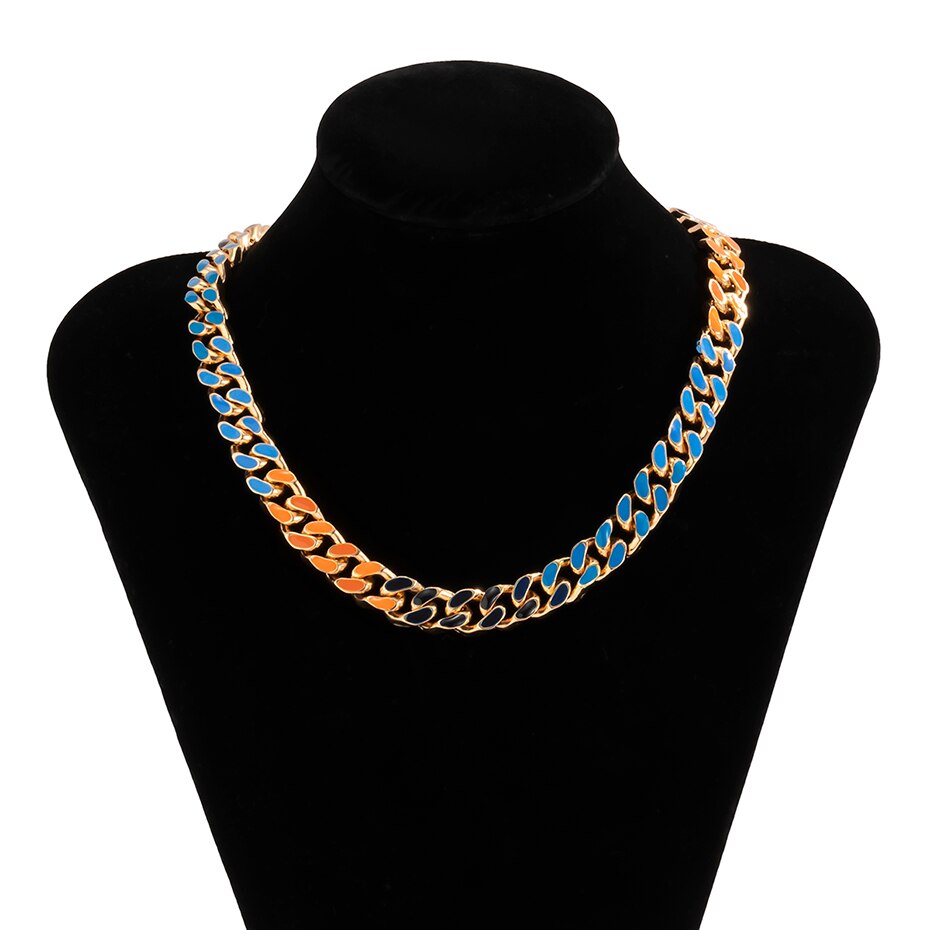 Punk Gold Color Alloy Basic Statement Short Collar Clavicle Chain Choker Necklace For Men Geometric Cuban Buckle Neck Jewelry