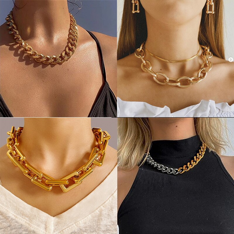 Punk Gold Thick Chain Necklace For Women  Hip Hop Exaggerated Big Chunky Collar Necklaces Party Jeweley Gift