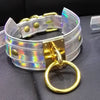 Punk Gothic 100% Handcrafted Chic Holographic Choker O Round Gold Metal Laser Collar BDSM Sub Slave Necklace