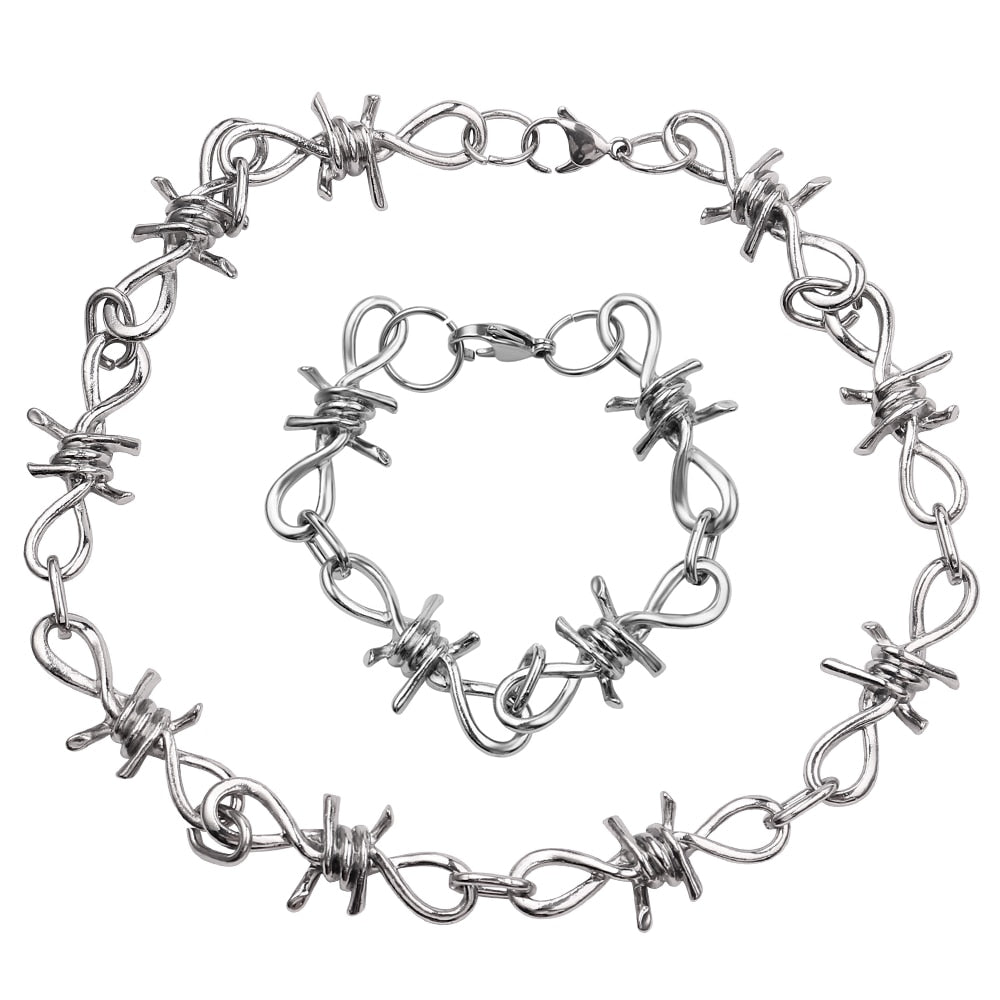 Punk Gothic Alloy Barbed Wire Brambles Necklace Jewelry Women Men Unisex Women Men's Jewelry Accessoies