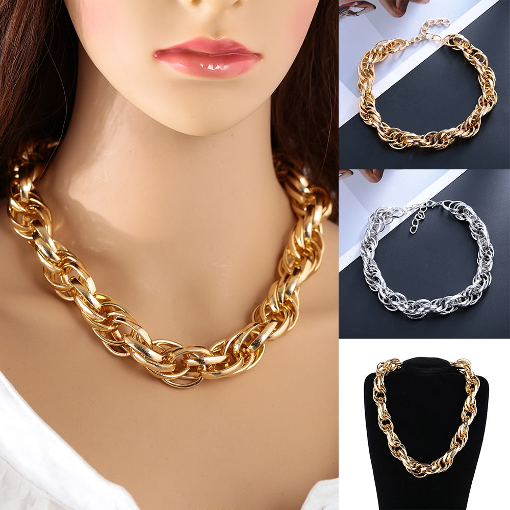 Punk Gothic Big Chunky Chain Choker Necklace Collar Accessories Rock Men Cuban Thick Twist Chain Necklace for Women Jewelry