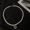 Punk Gothic Harajuku Pearl Chain Hollow Heart Shaped Pendant Retro Court Cross Choker Necklace Jewelry for Women Girls