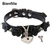 Punk Gothic PU Leather Buckle  Necklace Spiked Choker Handmade Kawaii Rose Flower Necklace Heart Lock With Key 8 Colors