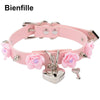 Punk Gothic PU Leather Buckle  Necklace Spiked Choker Handmade Kawaii Rose Flower Necklace Heart Lock With Key 8 Colors