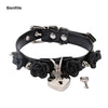 Punk Gothic PU Leather Buckle  Necklace Spiked Choker Handmade Kawaii Rose Flower Necklace Heart Lock With Key 8 Colors