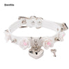 Punk Gothic PU Leather Buckle  Necklace Spiked Choker Handmade Kawaii Rose Flower Necklace Heart Lock With Key 8 Colors
