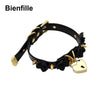Punk Gothic PU Leather Buckle  Necklace Spiked Choker Handmade Kawaii Rose Flower Necklace Heart Lock With Key 8 Colors