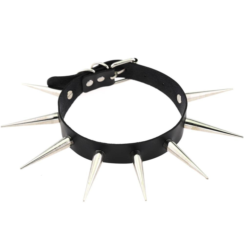 Punk Harajaku Big Metal Spike Rivets Rock Gothic Chokers PU Leather Stud Collar Choker Necklaces Hip Hop Rave Statement Jewelry