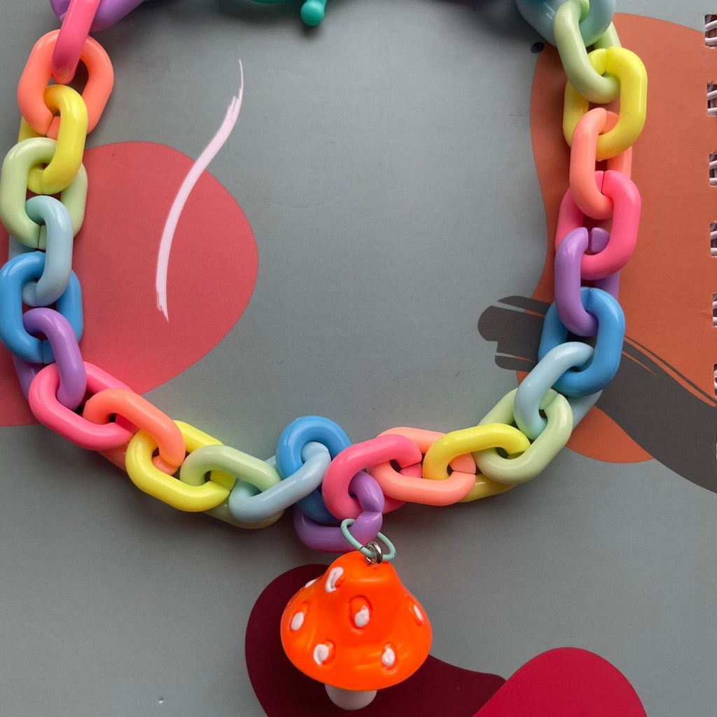 Punk Harajuku Style Exaggerate Colorful Resin Chain Short Necklace Mushroom Strawberry Pendant Necklace For Women Bijoux