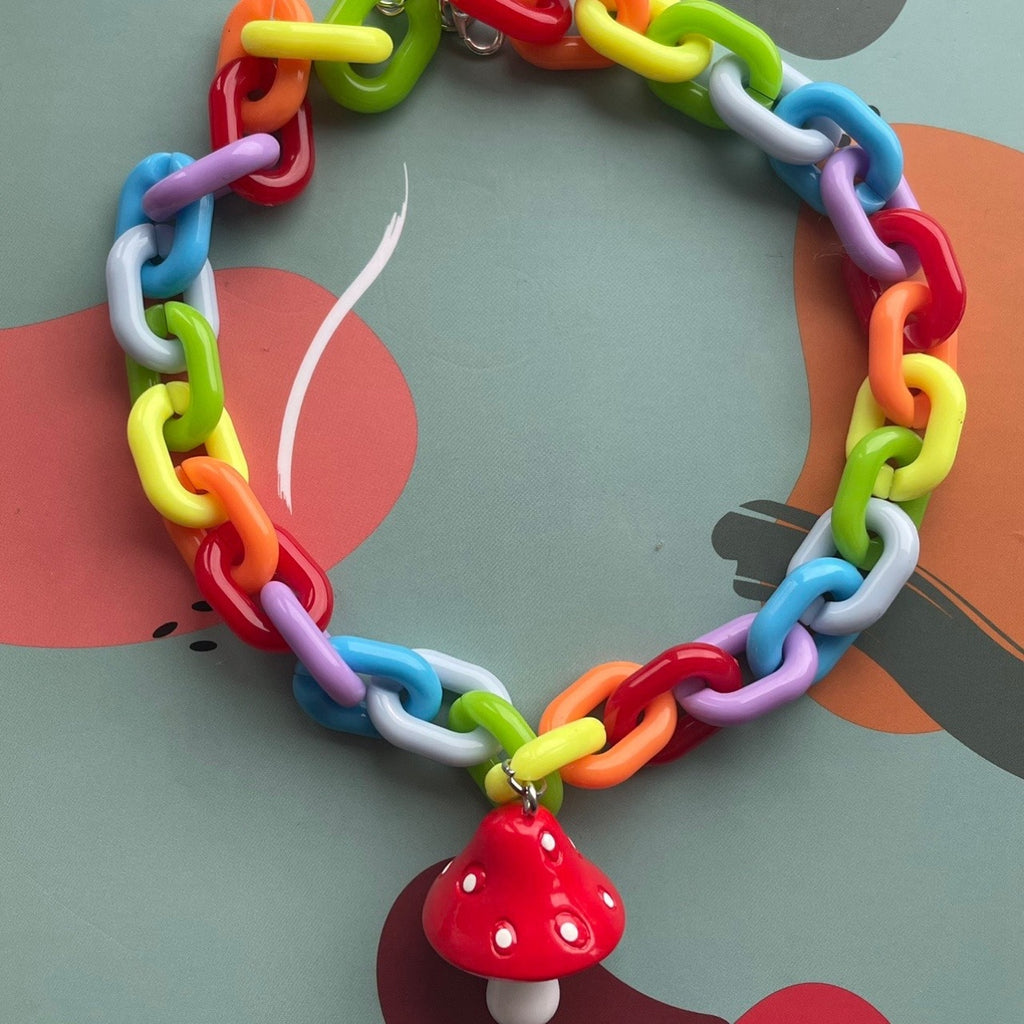 Punk Harajuku Style Exaggerate Colorful Resin Chain Short Necklace Mushroom Strawberry Pendant Necklace For Women Bijoux
