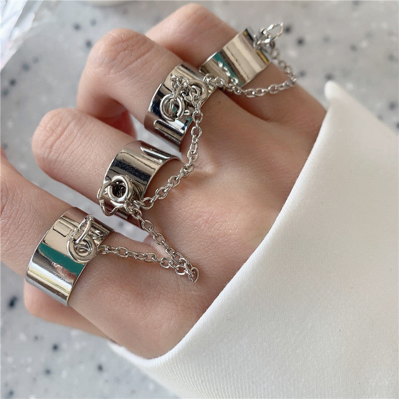 Punk Hip-Hop Cross Ring Hand Silver Color Plated Retro Finger Chain Adjustable Rings Jewelry Gift for Unisex Ring Party Rings