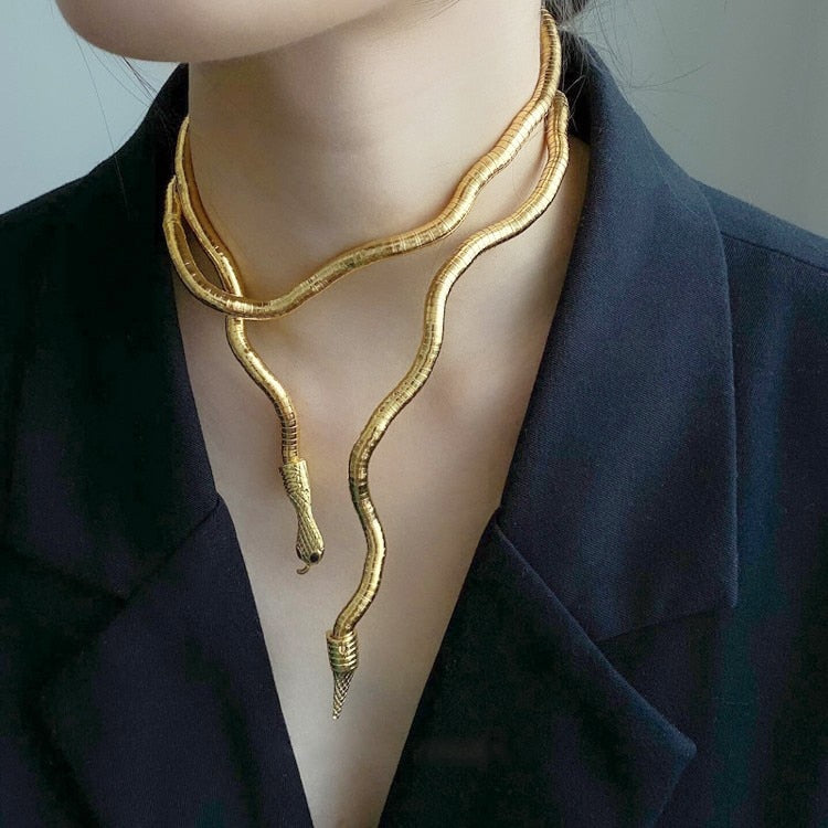 Punk Hip Hop Flexible Metal Snake Necklace Adjustable Gold Silver Color Multi-Function Necklace For Women Girls Party Jewelry