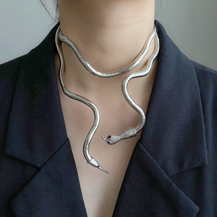 Punk Hip Hop Flexible Metal Snake Necklace Adjustable Gold Silver Color Multi-Function Necklace For Women Girls Party Jewelry
