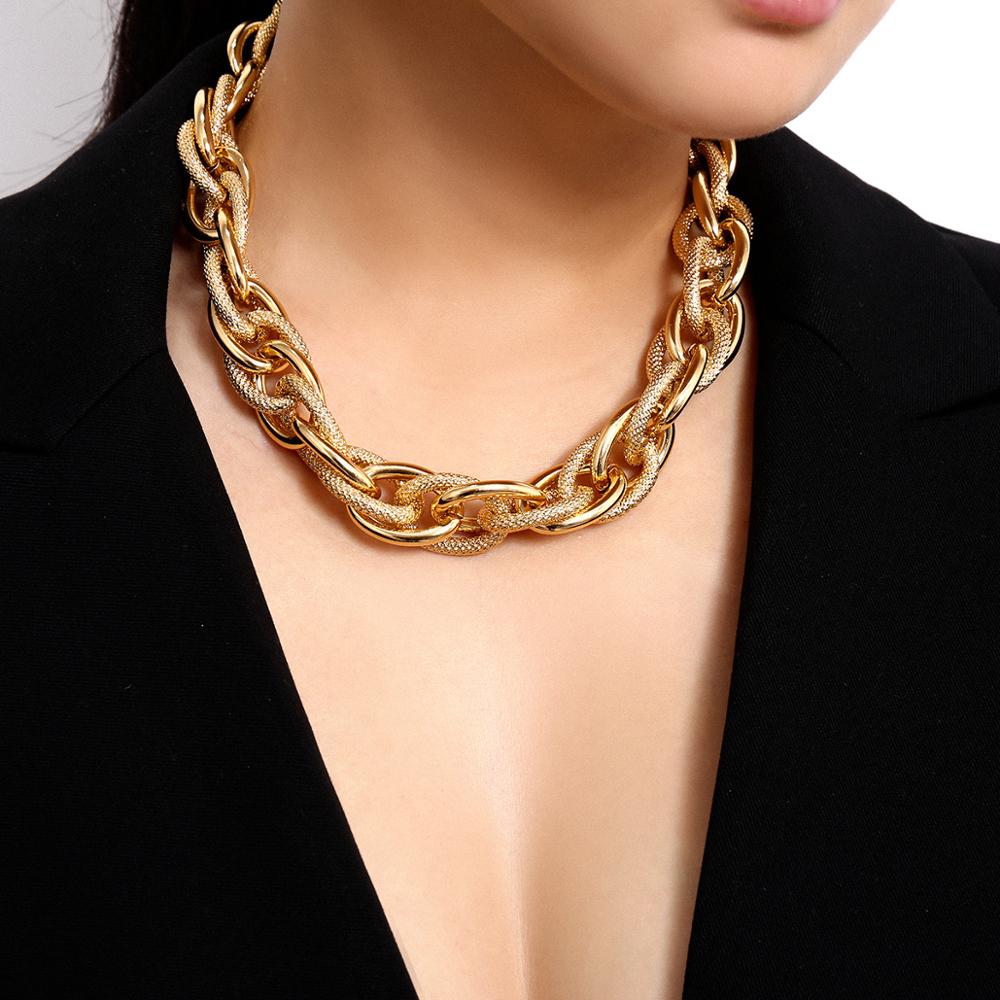 Punk Hip Hop Golden Metal Choker Necklace for Women Statement Necklaces Gothic Cuban Chunky Chain Charm Necklace