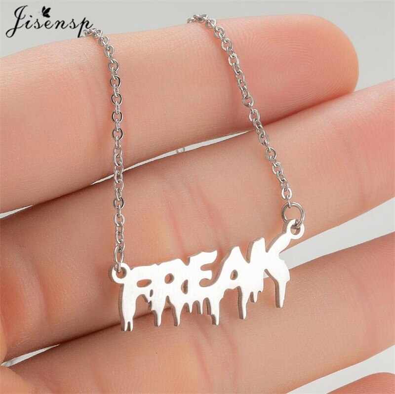 Punk Hip Hop Silver Color Art Letter FREAK Pendant Necklace Women Babygirl Angel Charms Clavicle Chain Necklaces Jewelry