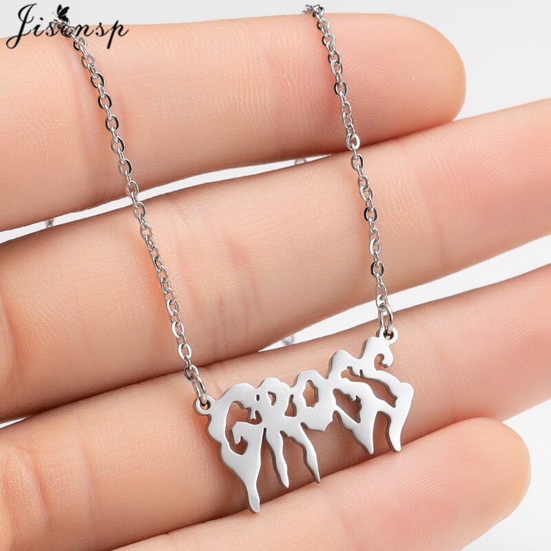 Punk Hip Hop Silver Color Art Letter FREAK Pendant Necklace Women Babygirl Angel Charms Clavicle Chain Necklaces Jewelry