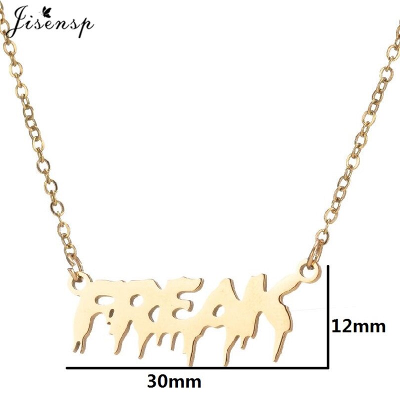 Punk Hip Hop Silver Color Art Letter FREAK Pendant Necklace Women Babygirl Angel Charms Clavicle Chain Necklaces Jewelry