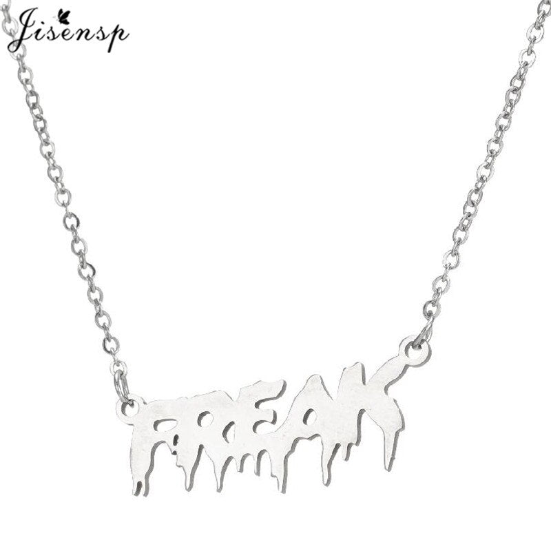 Punk Hip Hop Silver Color Art Letter FREAK Pendant Necklace Women Babygirl Angel Charms Clavicle Chain Necklaces Jewelry
