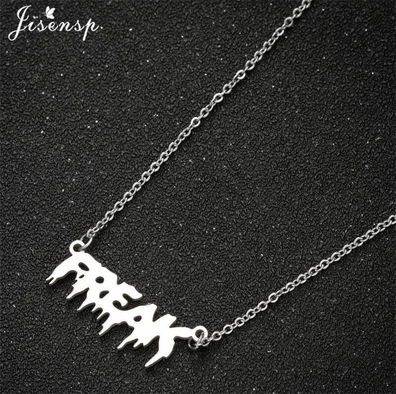 Punk Hip Hop Silver Color Art Letter FREAK Pendant Necklace Women Babygirl Angel Charms Clavicle Chain Necklaces Jewelry